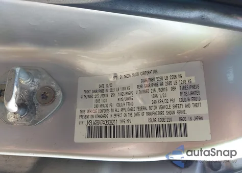 2004 Mazda Mpv Lx из США, поврежденный, VIN JM3LW28A740508211